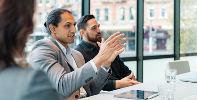 Colleagues having discussion in a meeting