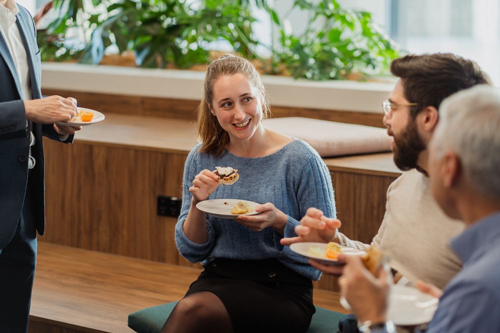 Staff eating together