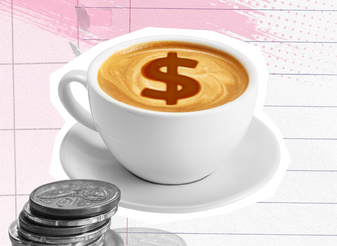 A coffee in a cup with a dollar sign