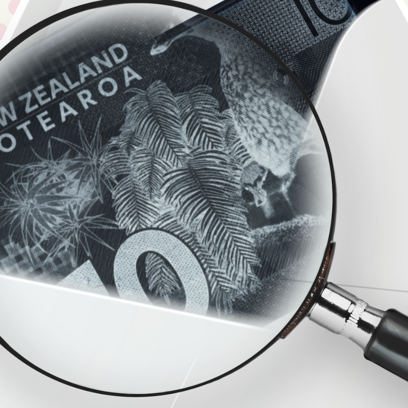 Image of a magnifying glass looking at a banknote