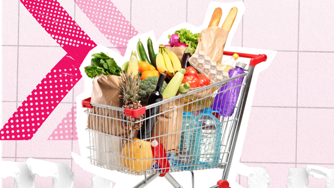 Shopping trolley full of food