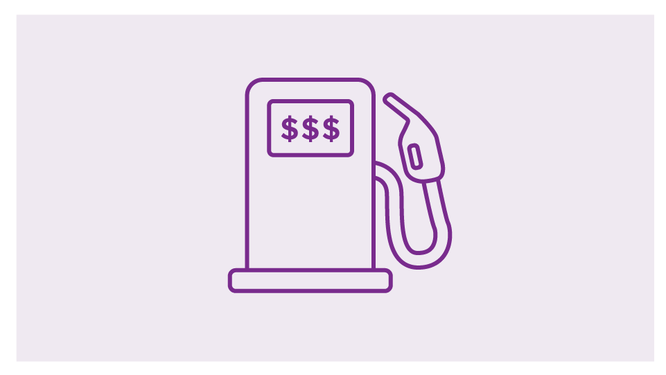 Icon of a petrol pump with 3 dollar symbols