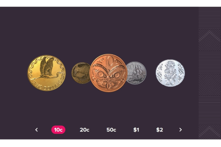 Coin interactive opening slide showing 5 coins