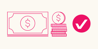  A bright pink dollar sign alongside a pile of coins