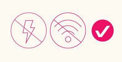 A pink icon displaying a lightning bolt and wifi symbol