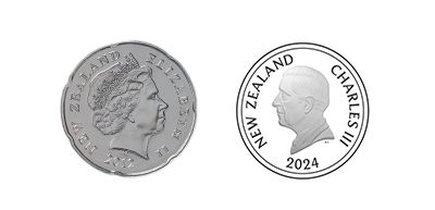 The King faces left while Queen Elizabeth faces right