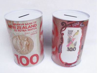 Two money boxes with a $100 note