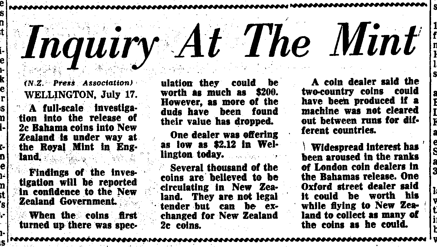 A newspaper clipping entitled 'Inquiry At The Mint' from The Press, 18 July 1967. 