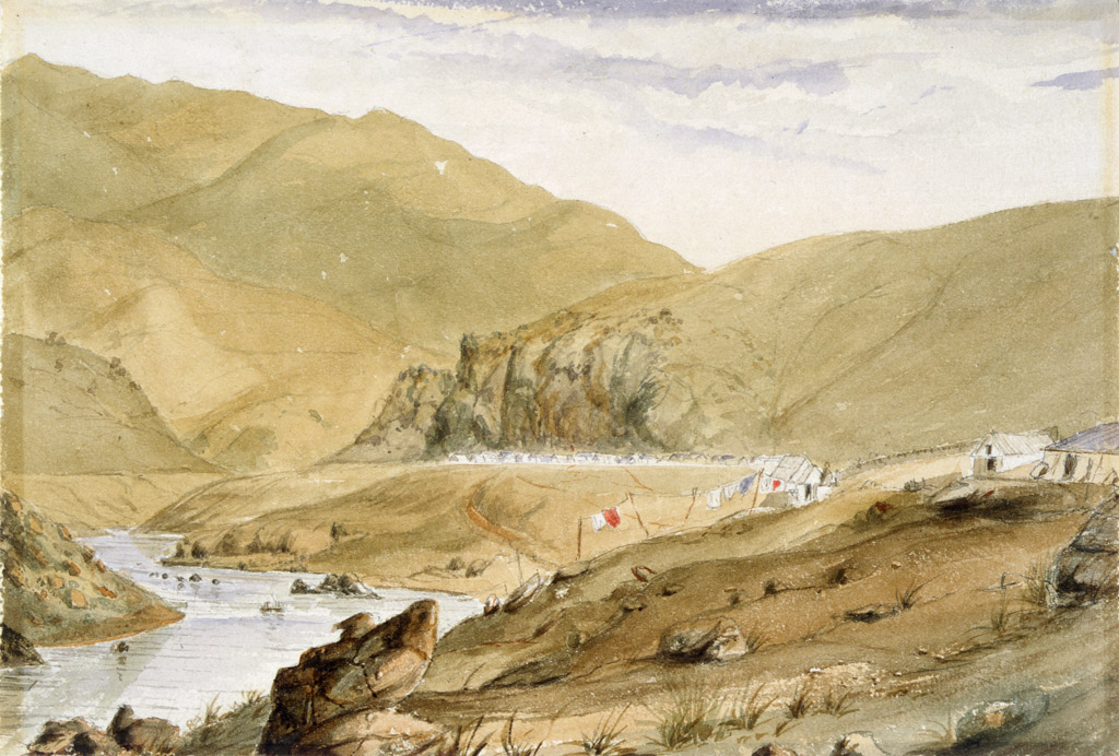 Gold-mining village in Central Otago, c1862